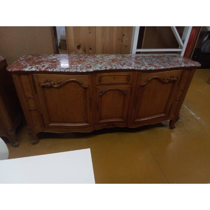BAHUT 3 PORTES 1 TIROIR DESSUS MARBRE CHENE