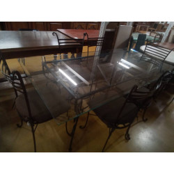TABLE ET 6 CHAISES FER VERRE