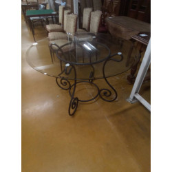TABLE RONDE VERRE FER PLEIN