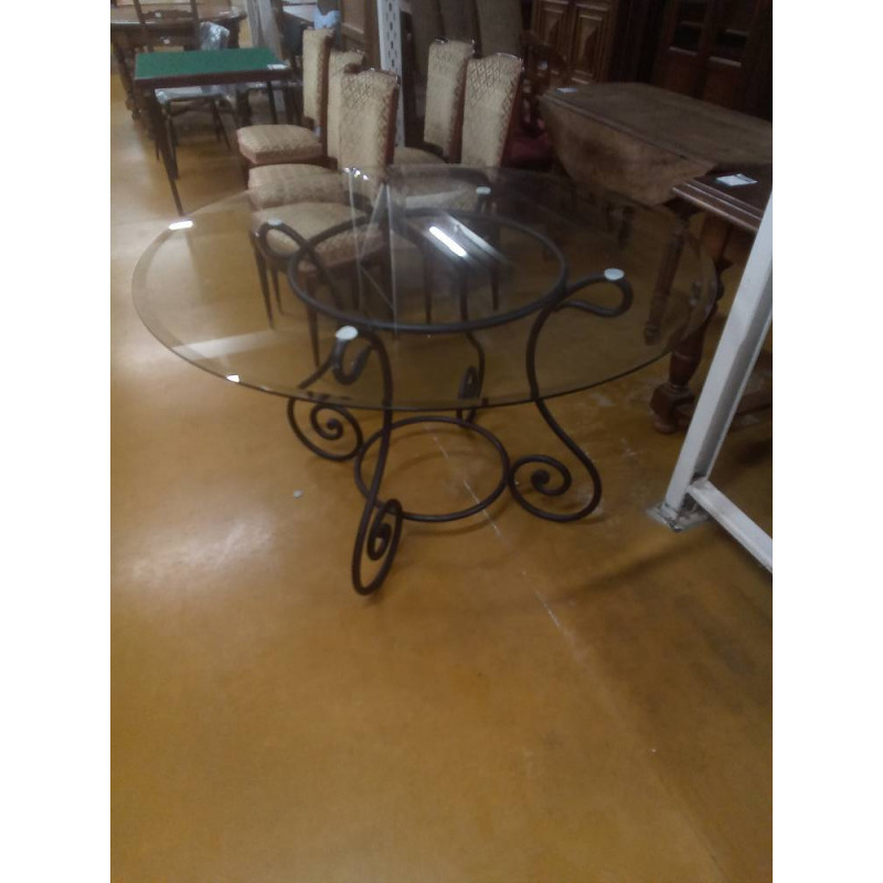 TABLE RONDE VERRE FER PLEIN