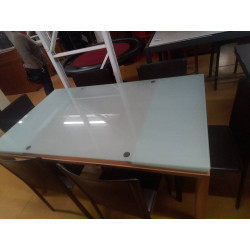 TABLE VERRE BOIS ALLONGES