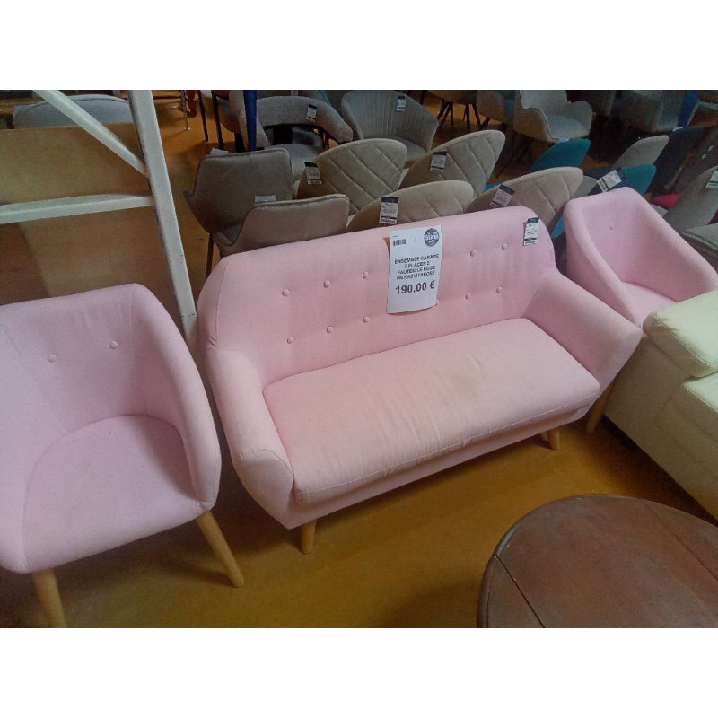 ENSEMBLE CANAPE 2 PLACES 2 FAUTEUILS ROSE HILDA211TXROSE